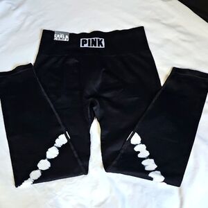 PINK Victoria's Secret Black Leggings with White Patterns